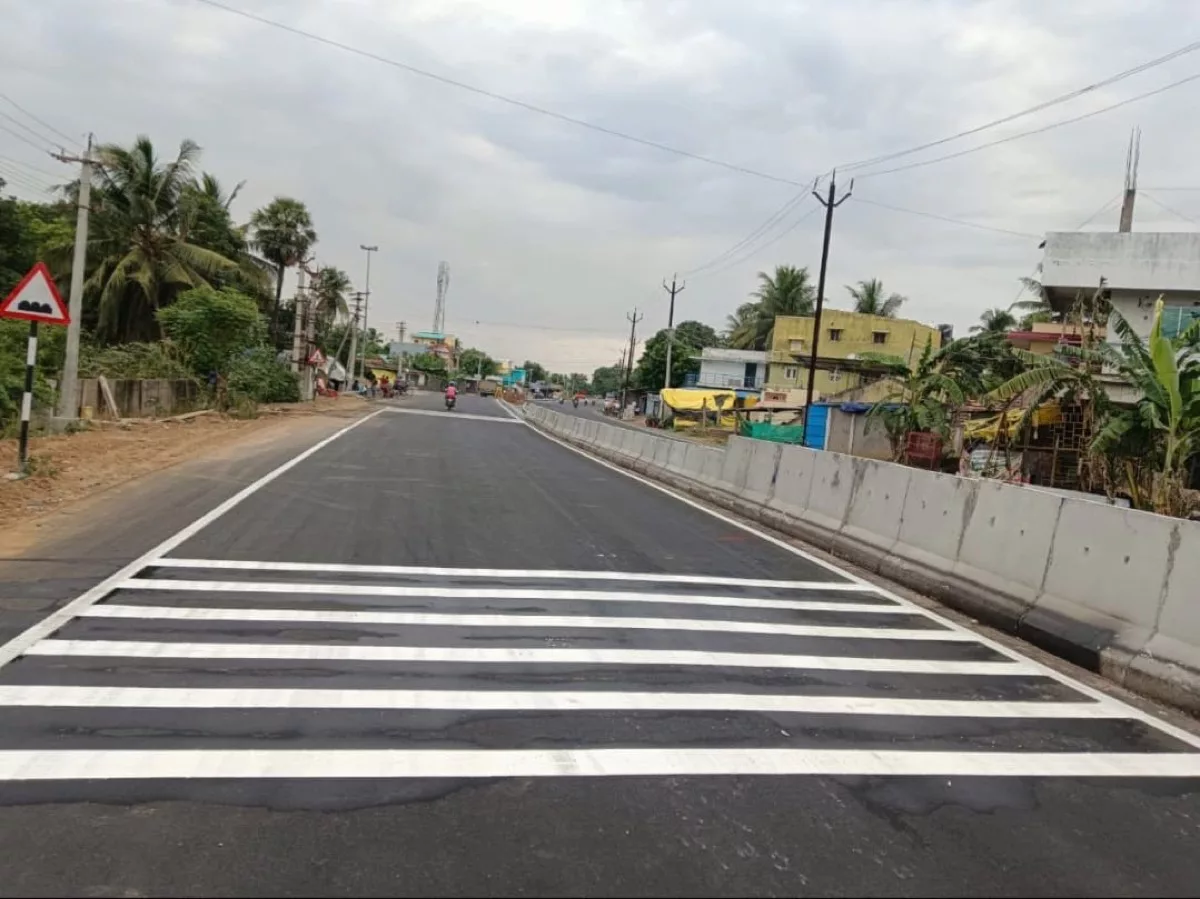 Road warning sign installed at the roadside