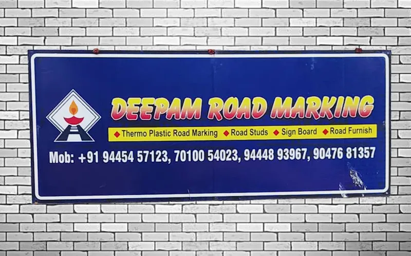 Deepam Road Marking site signboard showing the company name, services and contact details, Avadi, Chennai