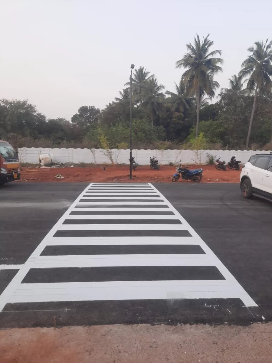 Pedestrian zebra crossing marking in a parking area